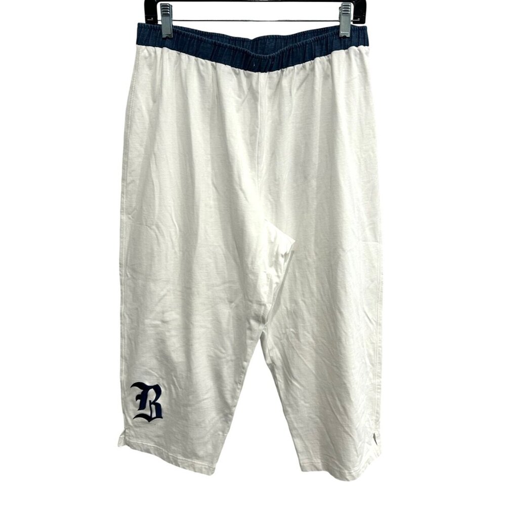 Moving Bleu Baggy White Cotton Pants Blue Elastic Waistband Letter B Sz 1X